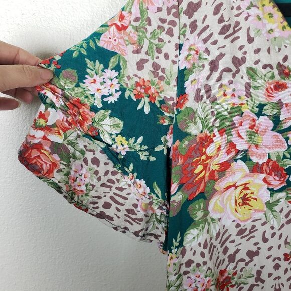Andree by unit v-neck Teal pink floral dress tunic top size large - Picture 7 of 11